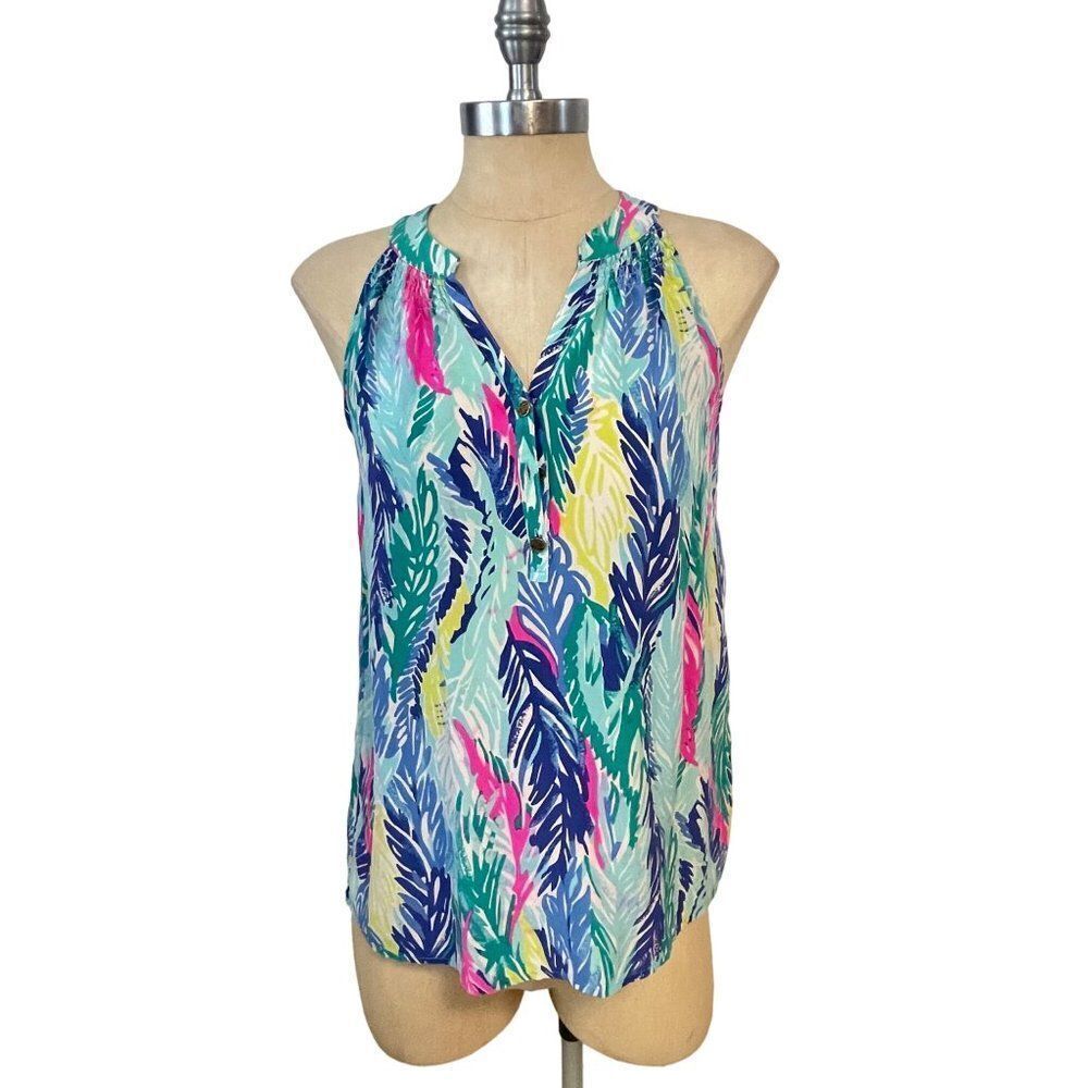 Lilly Pulitzer Bailey Sleeveless Silk Top In Multi Light As A Feather Size XS